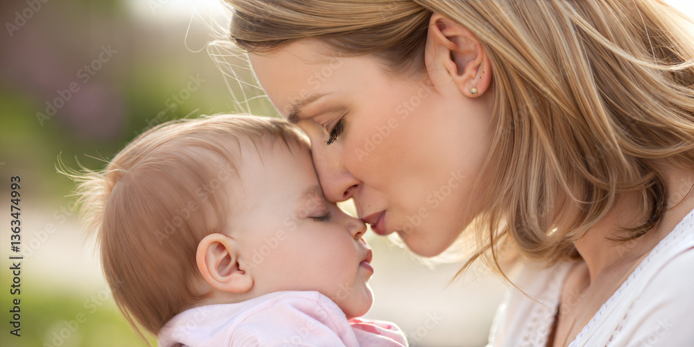 Loving Mother Kissing Her Baby in Tender Moment, Warm Family Bond Loving Mother Kissing Her Baby in Tender Moment, Warm Family Bond