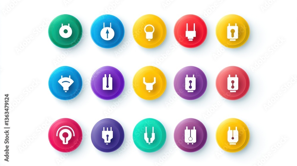 Colorful electrical plug icons; app design; white background Colorful electrical plug icons; app design; white background