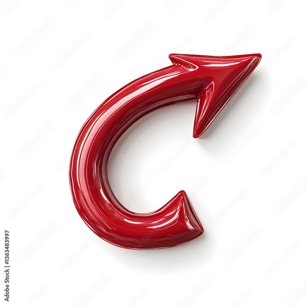 Shiny Red Curved Arrow 3D Render Isolated White Background Perfect for Website UI Design Shiny Red Curved Arrow 3D Render Isolated White Background Perfect for Website UI Design