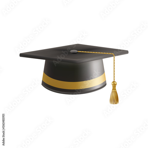 Realistic Black graduate cap. 3D Graduation Doctoral hat.