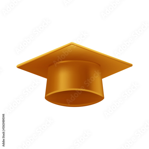 Realistic gold graduate cap. 3D Graduation Doctoral hat.