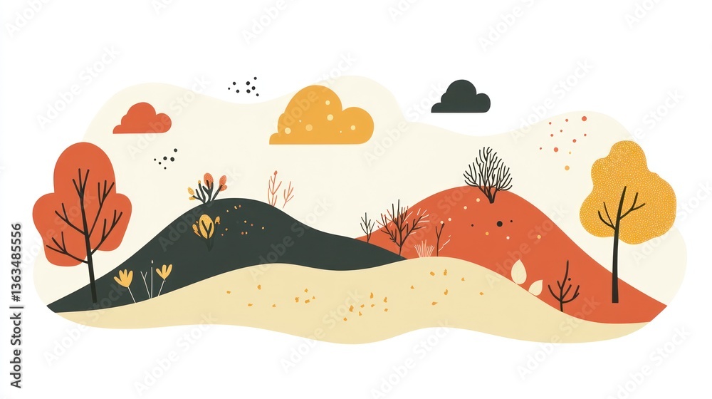 Naklejka premium Autumn Hillscape Illustration