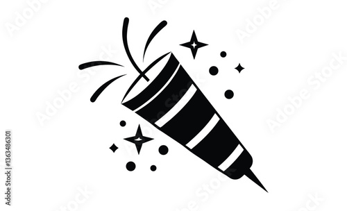 Party popper top view silhouette, popper party icon vector 