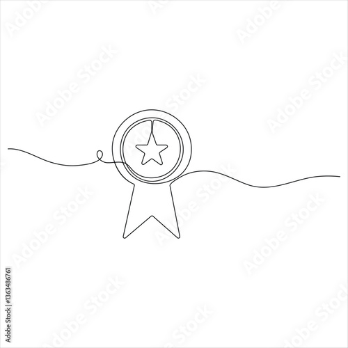 Single continuous line drawing of the best quality award badge with gold star winning medal illustration
