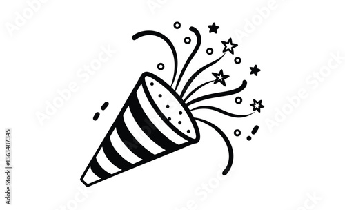 Party popper top view silhouette, popper party icon vector 