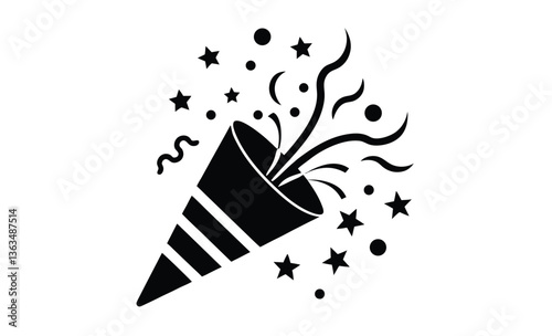 Party popper top view silhouette, popper party icon vector 