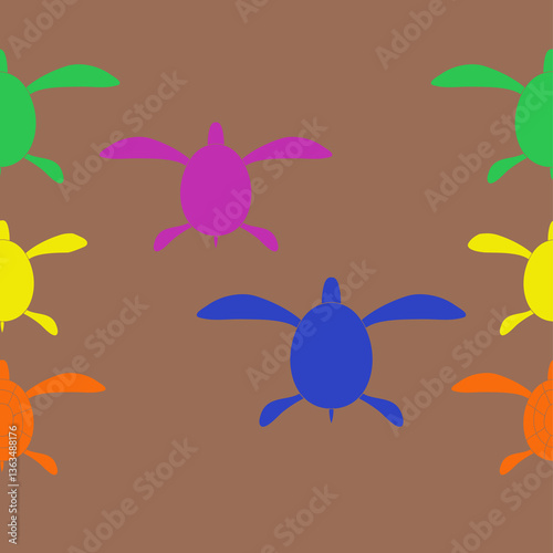Wallpaper Mural Horizontal pattern  colored turtle. Hand drawn. Torontodigital.ca