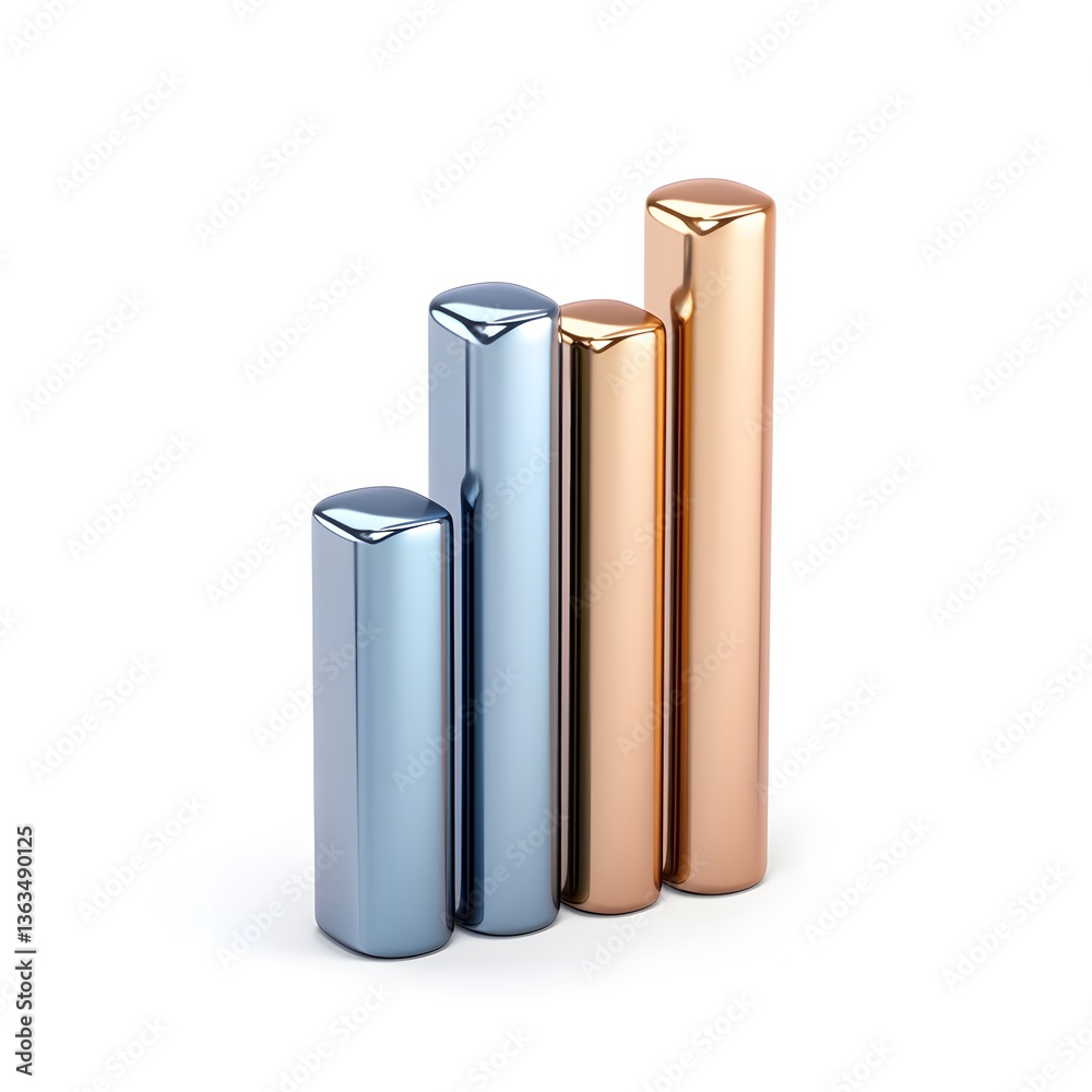 Metallic Bar Graph 3D Render of Ascending Shiny Gold and Silver Bars Metallic Bar Graph 3D Render of Ascending Shiny Gold and Silver Bars