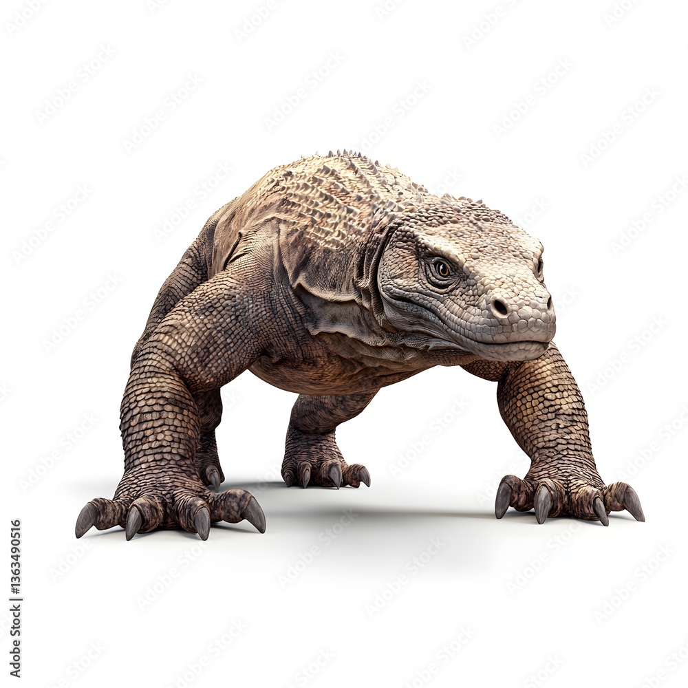 Fototapeta premium Powerful Komodo Dragon Walking Forward on White Background Wild Animal Reptile Indonesia