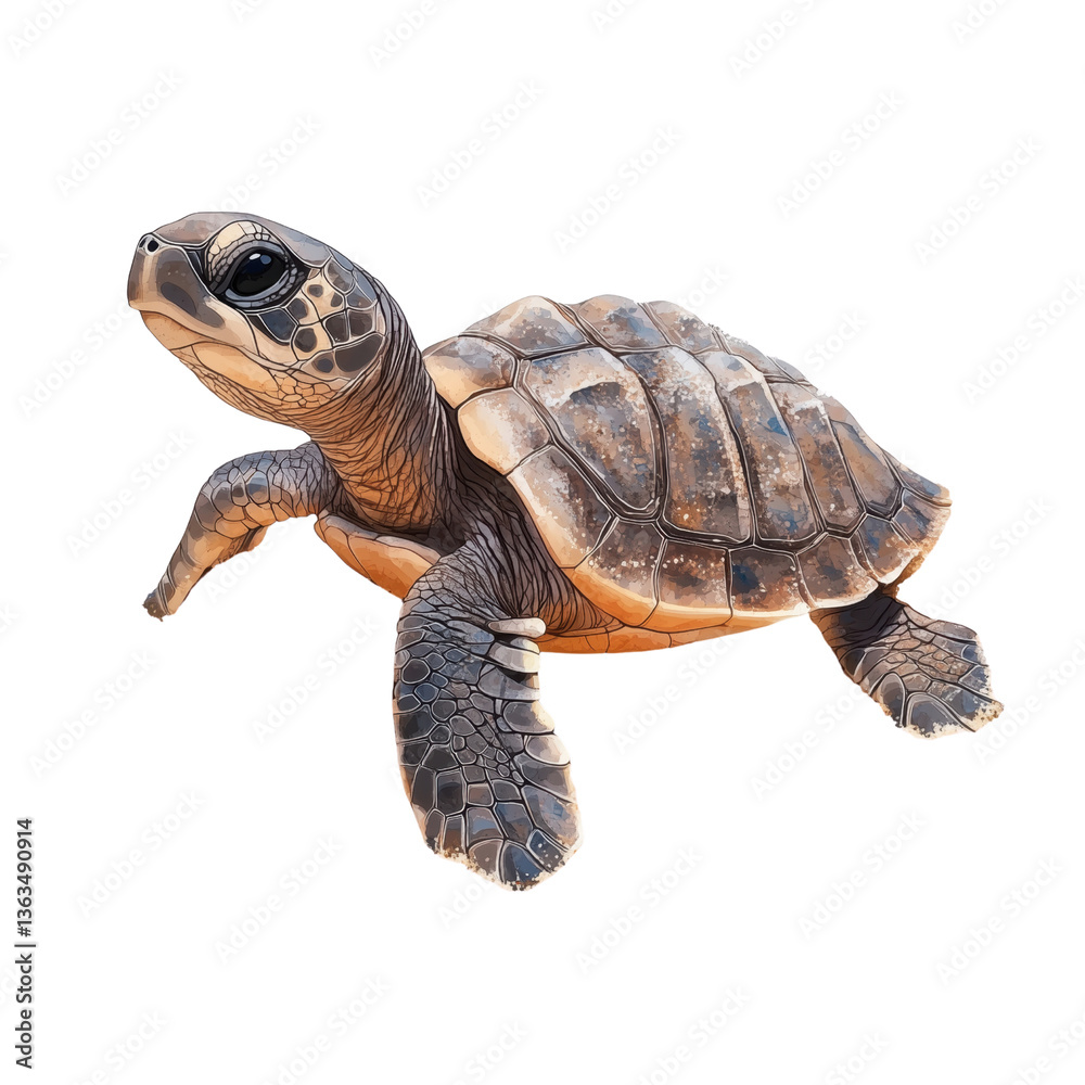 Fototapeta premium Realistic Cartoon Sea Turtle Swimming Isolated on a Transparent Background