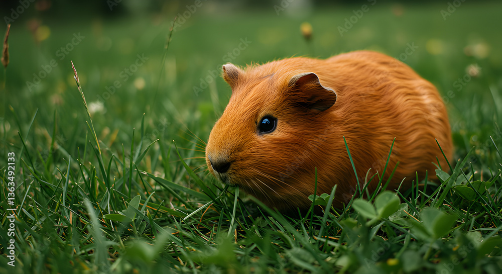 Charming guinea pig enjoying fresh green grass in a tranquil outdoor setting Charming guinea pig enjoying fresh green grass in a tranquil outdoor setting
