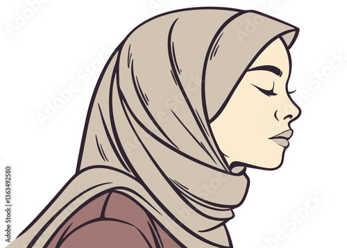 Portrait of a young beautiful Asian Muslim woman wearing a headscarf, beauty shoot concept