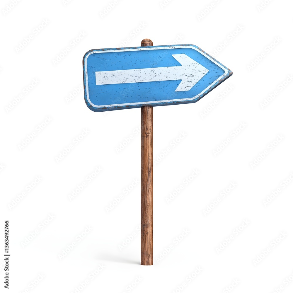 Rustic Wooden Post with Weathered Blue Arrow Sign Pointing Right Direction Guidepost Rustic Wooden Post with Weathered Blue Arrow Sign Pointing Right Direction Guidepost