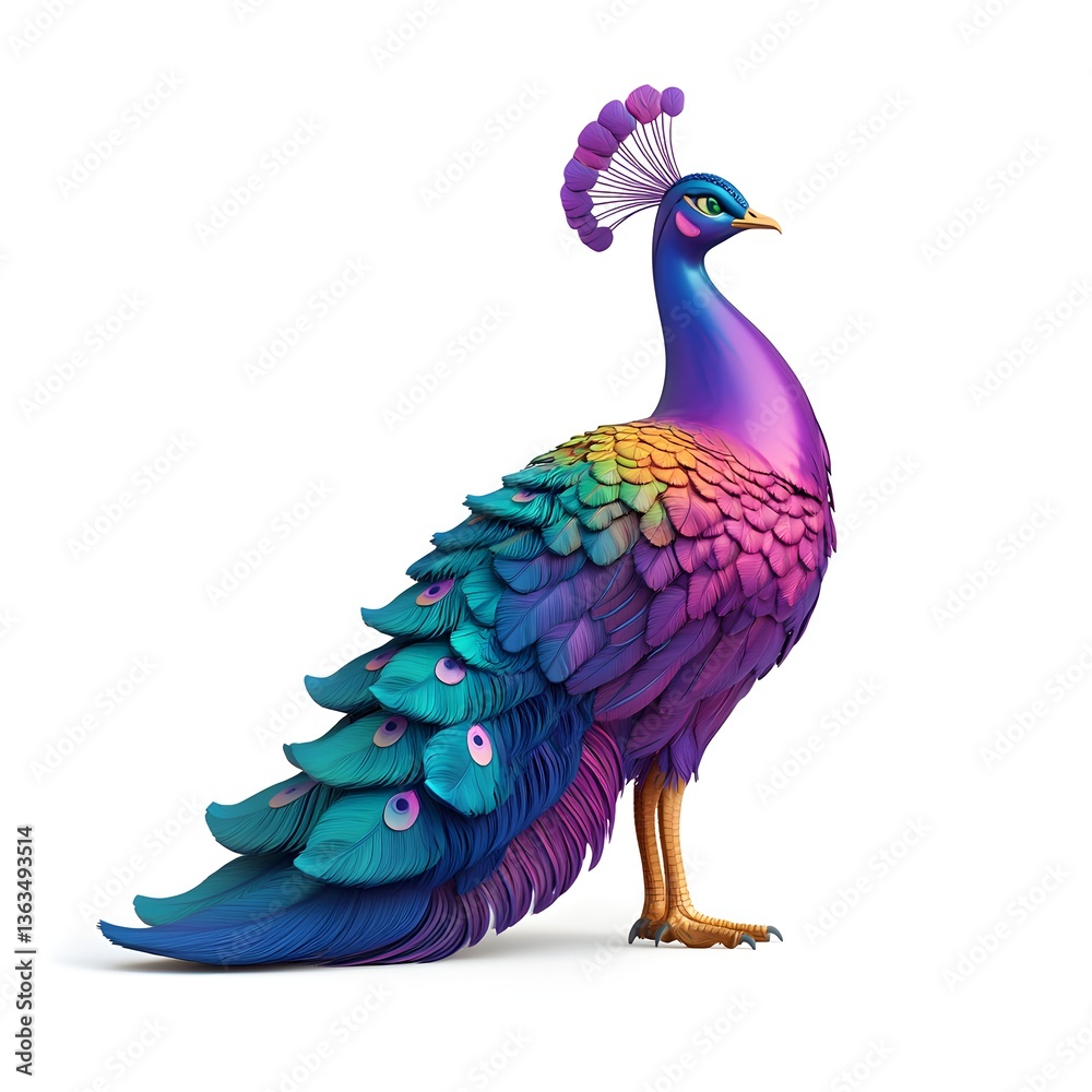 Obraz premium Vibrant Rainbow Peacock Bird Colorful Feathers Tail Design Illustration