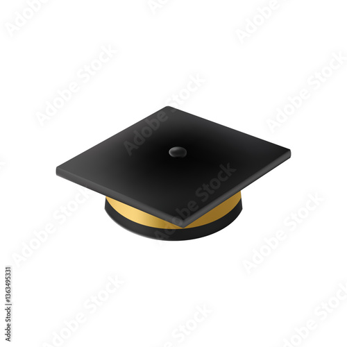 Realistic Black graduate cap. 3D Graduation Doctoral hat.