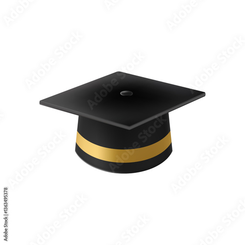 Realistic Black graduate cap. 3D Graduation Doctoral hat.