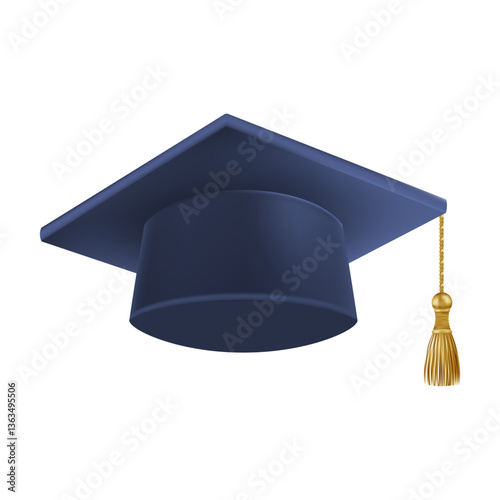Realistic Blue graduate cap. 3D Graduation Doctoral hat.