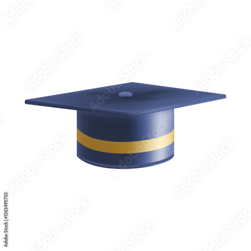 Realistic Blue graduate cap. 3D Graduation Doctoral hat.