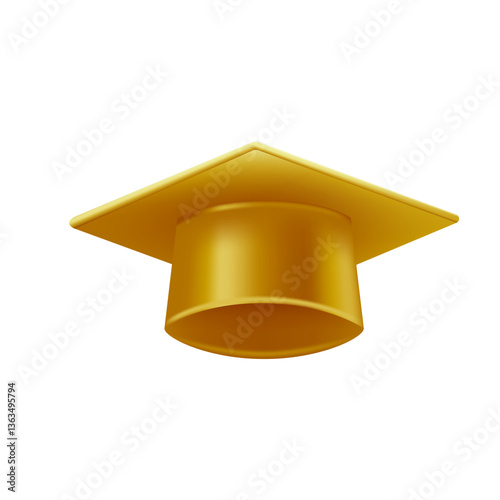 Realistic gold graduate cap. 3D Graduation Doctoral hat.