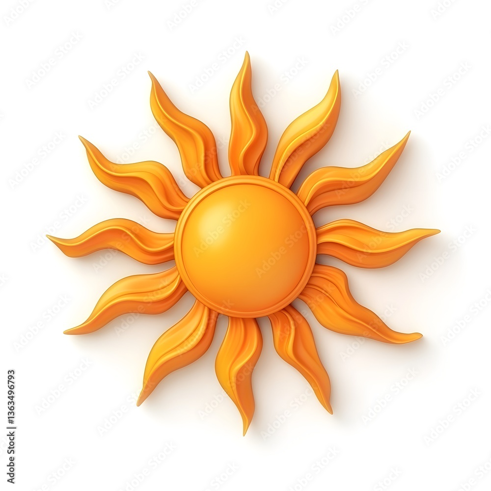 Decorative Orange Sun Design Element Summer Symbol 3D Render Bright Sunny Warm Golden Rays Decorative Orange Sun Design Element Summer Symbol 3D Render Bright Sunny Warm Golden Rays