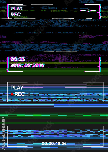 Vector set of backgrounds with pixel noise effect and empty frame.