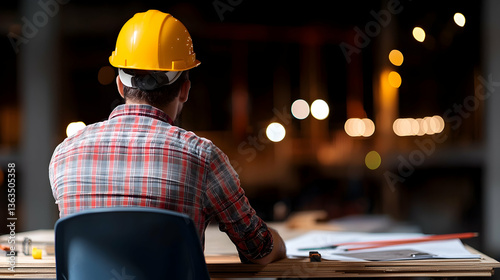 Construction Worker Reviewing Plans at Night