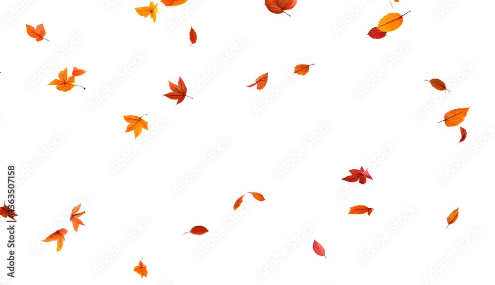 Falling Autumn Leaves in Motion Against a White Background Falling Autumn Leaves in Motion Against a White Background