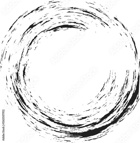 Vector ink grunge circle frame, abstract circle with brush stroke