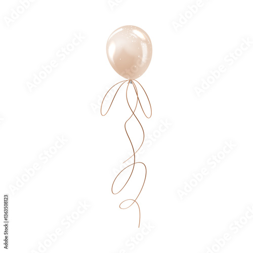 Vector illustration of round balloon in beige pastel colors with glitter and ribbon.