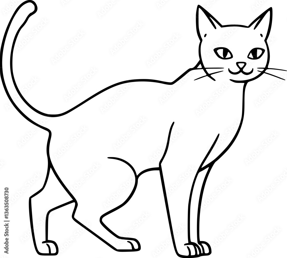 Outline of a confident cat with a raised tail feline elegance vector art Outline of a confident cat with a raised tail feline elegance vector art