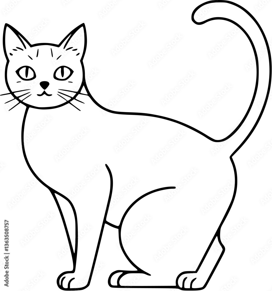 Outline of a confident cat with a raised tail feline elegance vector art Outline of a confident cat with a raised tail feline elegance vector art