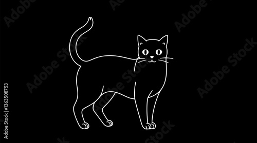 Outline of a confident cat with a raised tail feline elegance vector art
