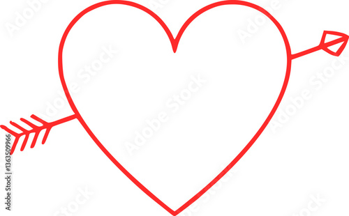 Outline of a heart with an arrow romantic love symbol vector illustration