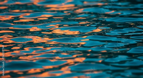 Abstract Teal and Orange Water Surface Texture: Ripples, Reflections, and Sunset Hues