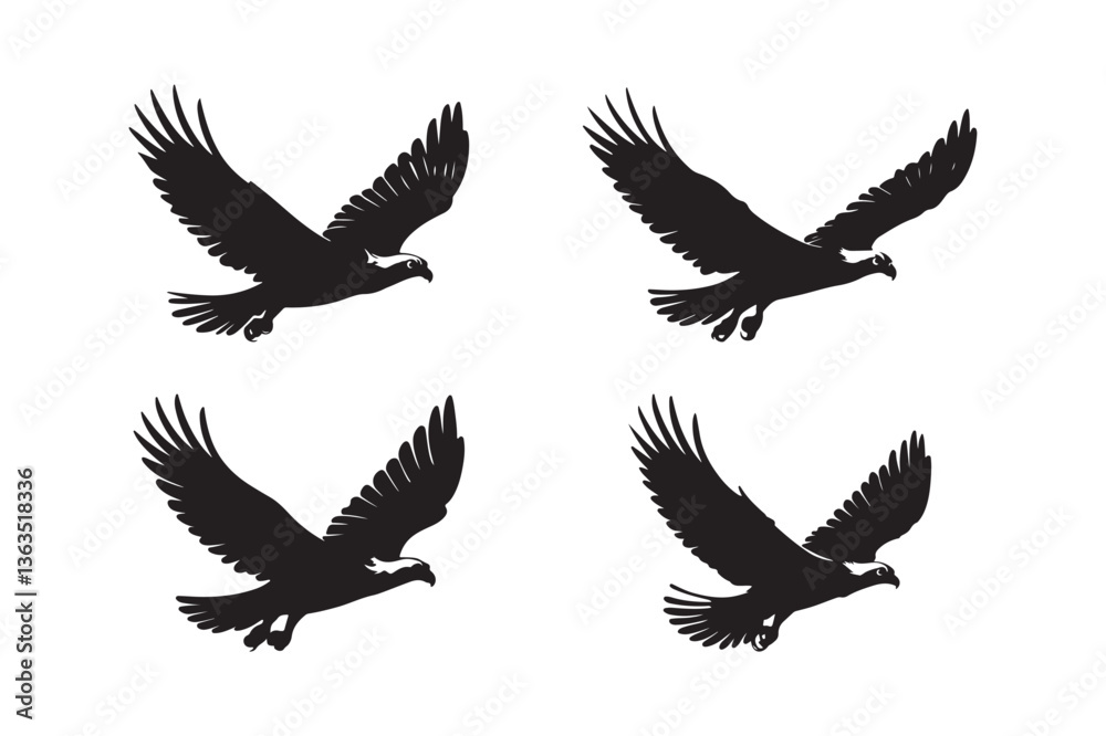 Fototapeta premium Flying Eagle Silhouette Set Majestic Raptor Vector Illustration