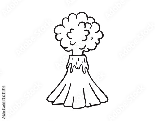 volcano doodle hand drawn icon. Outline drawing erupting volcano line clipart symbol