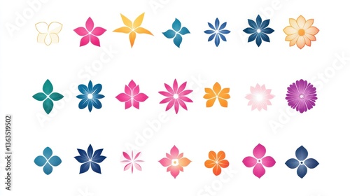 Colorful stylized flower icons on white background, perfect for design elements