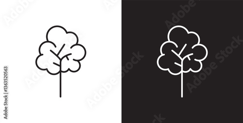 Plants line icon. Lush tree icon. Shady tree. Icon of tree and leaf, Botanical icon, Tropical vector illustration in transparent and black background. 