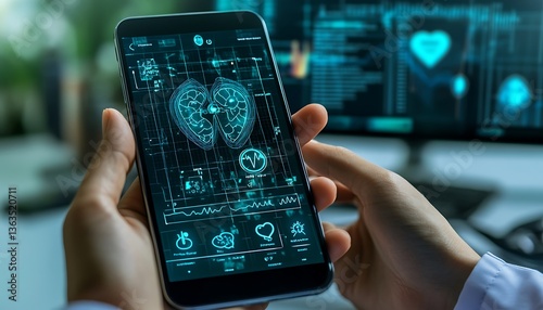 Person using smartphone application for medical diagnostics and analysis