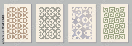 Abstract geometric bauhaus patterns background vector set with texture. Minimalist template for interior, cover, flyer, ads. Modern printable posters. Vintage vector illustrations.