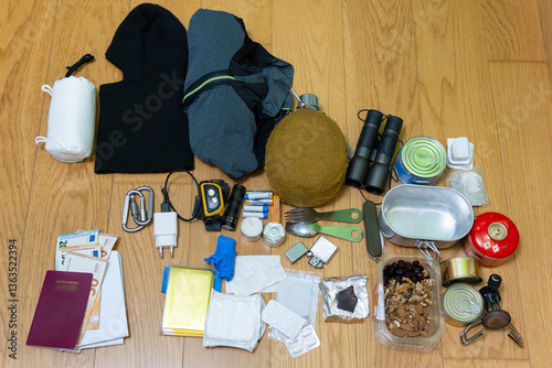 European 72-hour survival kit for disasters, wars and emergency planning. Essential items