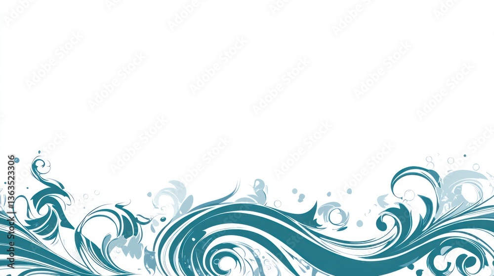 Abstract teal wave design, water swirls background, ideal for website header or card Abstract teal wave design, water swirls background, ideal for website header or card