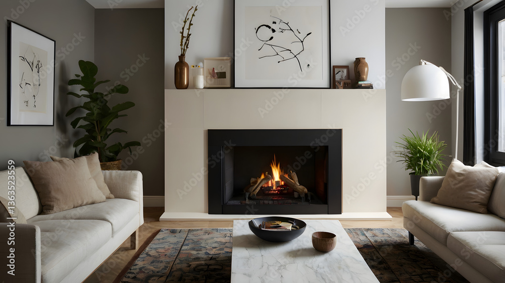 Naklejka premium modern living room, fireplace