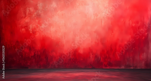 Red abstract textured studio background with soft gradient wall and dark floor, artistic painted backdrop