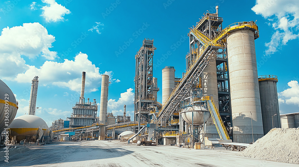 © Ірина Пальцева - Large cement factory with massive kilns, rotating mixers, and industrial conveyor belts transporting raw materials © Ірина Пальцева - Large cement factory with massive kilns, rotating mixers, and industrial conveyor belts transporting raw materials