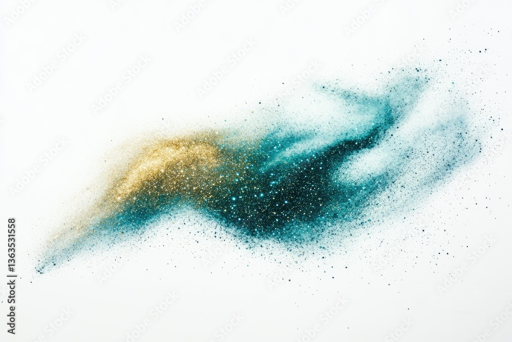 Abstract art featuring a vibrant explosion of teal and gold glitter, creating a dynamic and luxurious visual. Abstract art featuring a vibrant explosion of teal and gold glitter, creating a dynamic and luxurious visual.