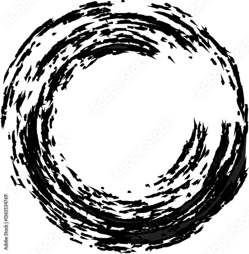 Vector ink grunge circle frame, abstract circle with brush stroke
