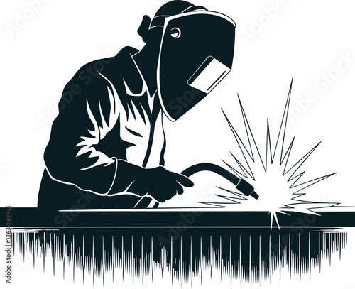 Welder Welding Tool Man Black White, generative ai, vector illustration.