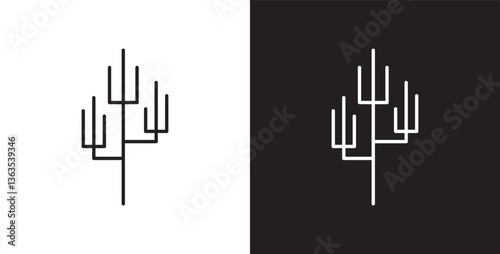 Tree dry branch icon. Winter tree icons, featuring bare and bare trees with dead and dry branches without leaves, Tree line icon, Tree vector illustration in transparent and black background.