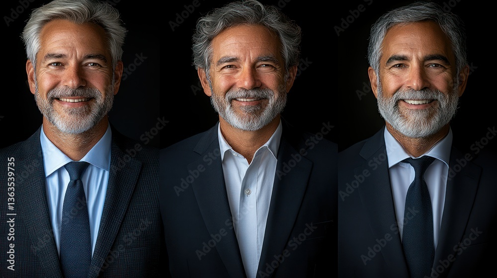 Professional Portraits of Three Smiling Mature Men in Suits Professional Portraits of Three Smiling Mature Men in Suits